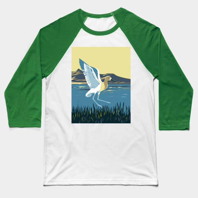 American Avocet in the Great Salt Lake Utah USA WPA Art Poster Baseball T-Shirt by retrovectors